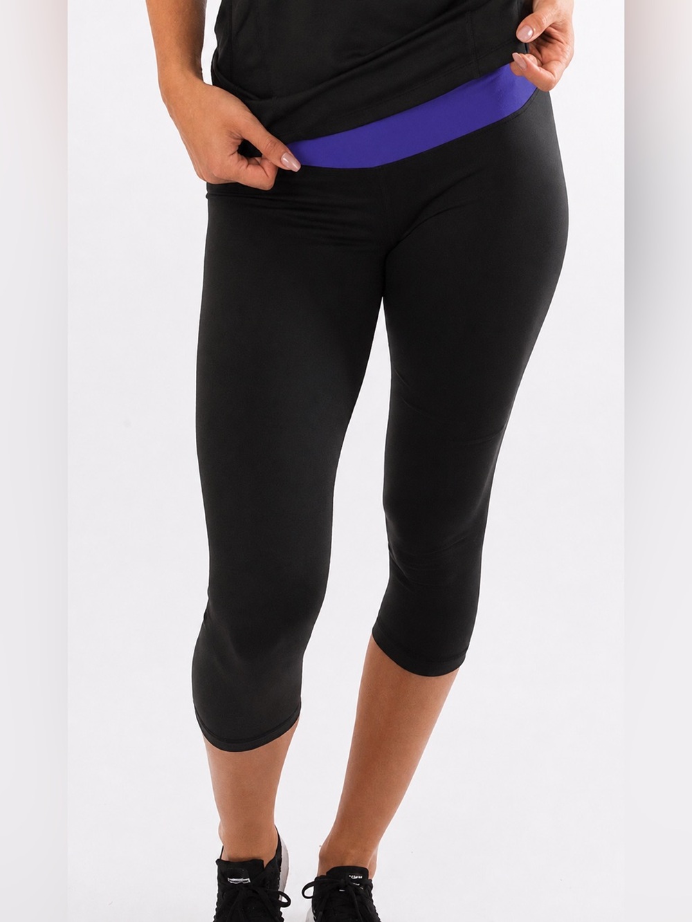 Citrus Active Wear Athletic Yoga Capris-Black/Purple